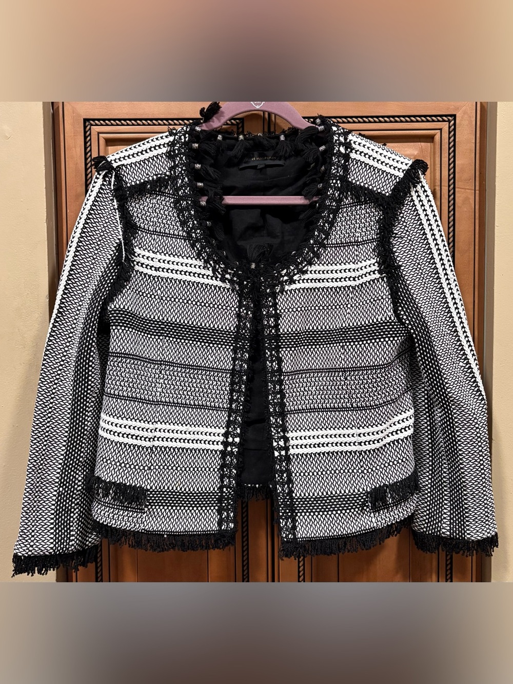 Kobi Halperin Tweed Open Front Fringe Jacket/Blazer. Size 12